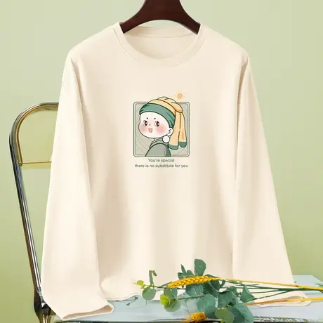 纯棉长袖t恤女打底衫内搭2024年新款春季薄款圆领小个子上衣春装图片