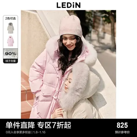 乐町插肩袖毛领羽绒服冬季新款牛角扣过膝长款宽松厚羽绒外套图片