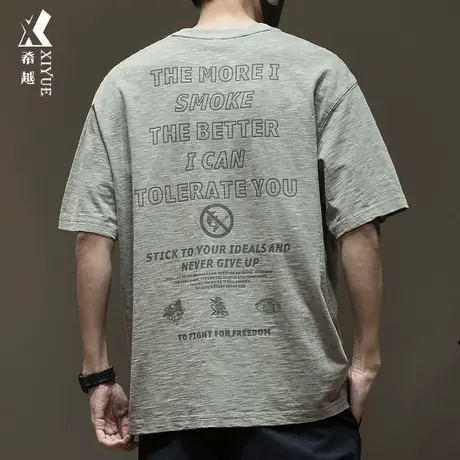 希越重磅260g短袖T恤男2024春季新款宽松大码竹节棉男士体恤上衣商品大图