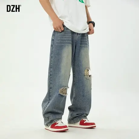 男士做旧破洞牛仔裤男春季直筒宽松休闲裤子男款美式长裤2024新款图片