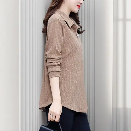 春秋长袖女士t恤2024新款贵夫人打底衫中年妈妈胖mm遮肚上衣藏肉商品大图