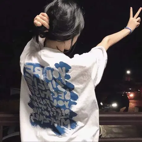 重磅纯棉短袖T恤女春夏季2023新款港味chic宽松美式复古潮牌上衣商品大图