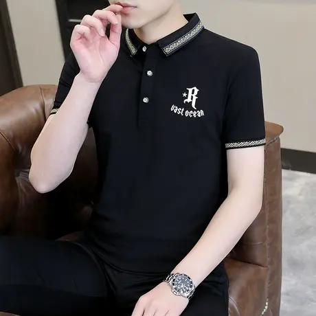 短袖t恤男高端polo衫纯棉翻领夏季刺绣新款男士保罗爸爸夏装潮流商品大图