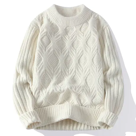 毛衣男2023冬季新款纯色线衣针织衫潮流时尚休闲百搭圆领保暖上衣商品大图