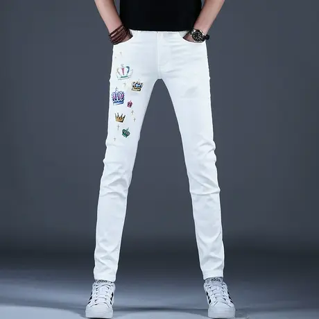 高级时尚白色牛仔裤男款2024新款夏季薄款裤子男小脚修身休闲长裤商品大图