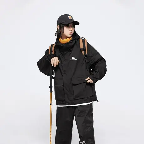 户外潮牌山系连帽外套女春秋2024新款复古工装夹克宽松情侣装上衣图片