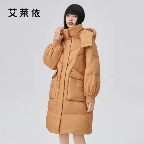 艾莱依2022秋冬新款羽绒服女中长款时尚宽松连帽防寒小众设计外套商品大图
