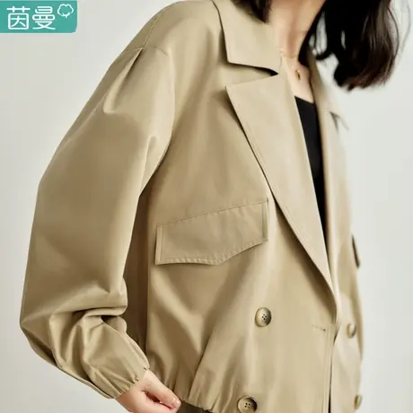 茵曼法式短款风衣外套女2024年春季新款休闲大翻领收腰设计感上衣图片