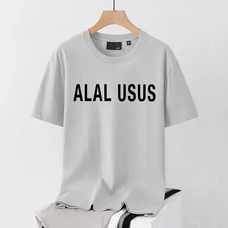 250g重磅t恤男短袖纯棉圆领上衣服夏季字母印花半袖美式全棉体恤商品大图