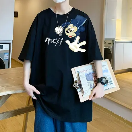 港风米奇短袖t恤男夏季卡通米老鼠半袖情侣装体恤打底衣服纯棉薄商品大图