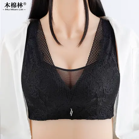 内衣女薄款大胸显小文胸无钢圈聚拢调整型胖mm蕾丝大码美背式胸罩商品大图