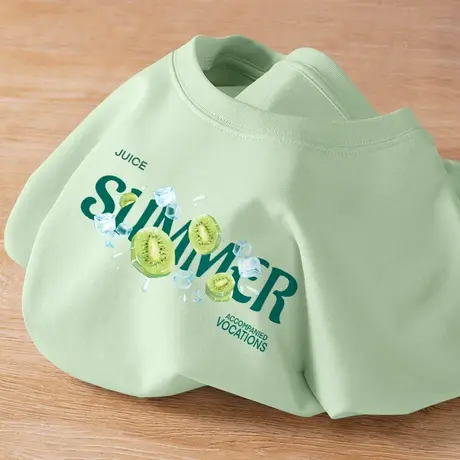 纯棉短袖t恤女2023夏季新款绿色学生半袖宽松小众设计感上衣体恤商品大图