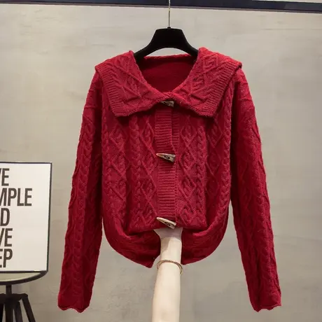 娃娃领针织开衫女2023秋装新款宽松慵懒风外穿上衣外搭毛衣外套潮商品大图