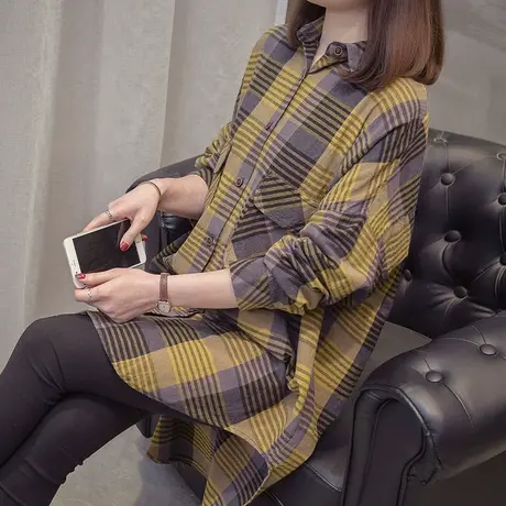 宽松韩版格子衬衫女外套设计感小众春装春秋新款外套洋气上衣衬衣图片