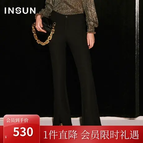 恩裳COVER2023年秋季新款柔软弹力针织亮丝鱼尾裤下脚开叉喇叭裤商品大图