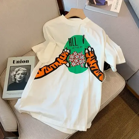 纯棉短袖t恤女2023夏季新款欧货小衫网红爆款虎年钱多多宽松上衣商品大图