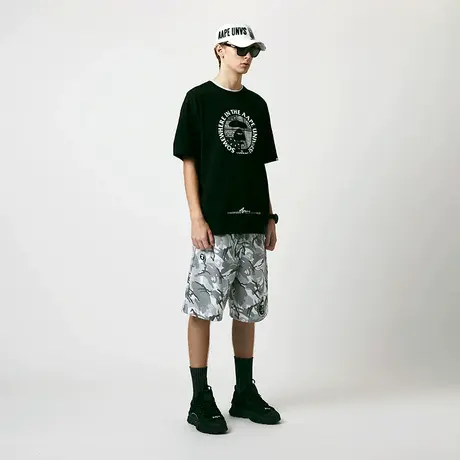 Aape男装春夏猿颜徽章字母印花休闲迷彩短裤6737XAG商品大图