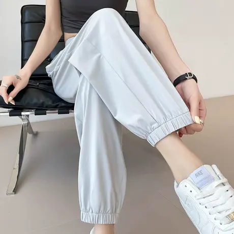 冰丝运动裤女束脚哈伦夏季薄款高腰宽松显瘦小个子休闲九分速干裤商品大图