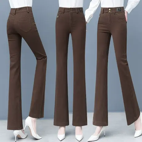 复古微喇牛仔裤女高腰显瘦阔腿马蹄裤2023春季弹力简约休闲喇叭裤商品大图