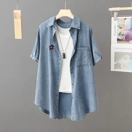 外搭牛仔衬衫外套女短袖夏季2023新款中长款上衣轻薄透气衬衣开衫图片
