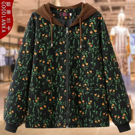 大码中老年妈妈春装夹克女2023新款宽松百搭连帽休闲牛仔春秋外套商品大图