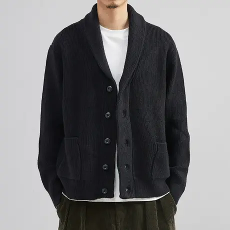 设计师男士黑色毛衣翻领开衫针织衫上衣微宽松长袖百搭外套韩版潮图片