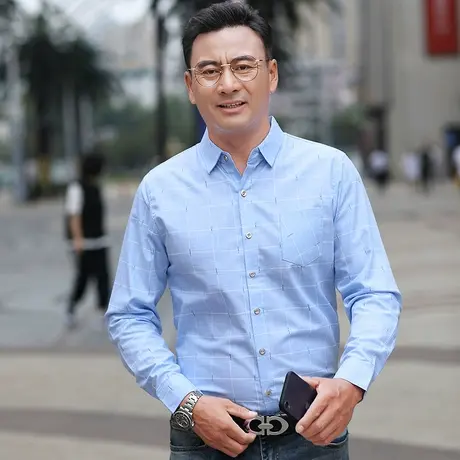 衬衣男爸爸春秋款中老年衬衫男装长袖夏季薄款中年男士寸衫上衣服图片