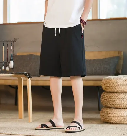 纯棉短裤男夏季5分裤薄款运动中裤沙滩裤棉麻休闲宽松大裤衩卫裤商品大图