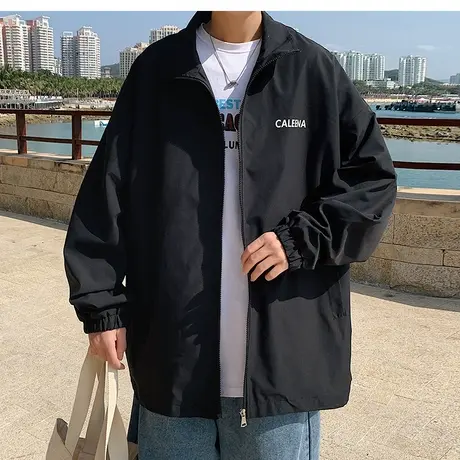 胖子日系立领夹克男大码宽松开衫上衣褂子休闲运动高街外套春秋季商品大图
