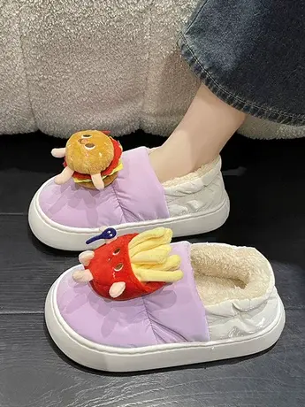 可爱时尚玩偶厚底棉鞋女冬2023新款加绒外穿薯条汉堡网红超火短靴商品大图