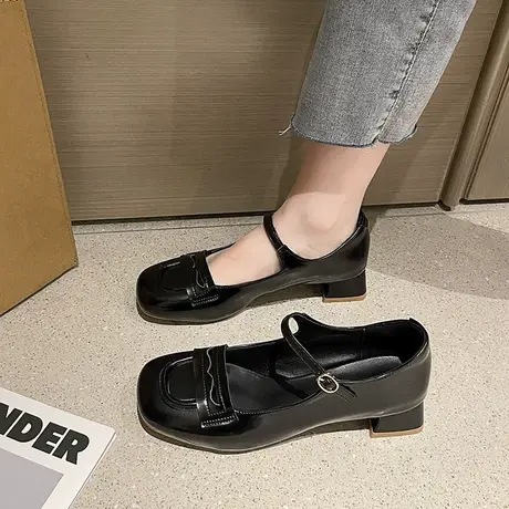 玛丽珍小皮鞋女夏季2023年新款高级感小众设计感圆头粗跟中跟单鞋商品大图