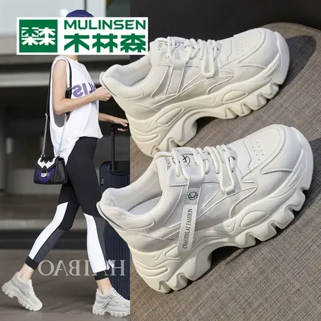 木林森厚底老爹鞋女2024春季新款百搭内增高女鞋复古休闲运动鞋子商品大图
