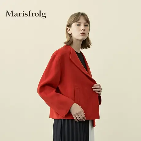 玛丝菲尔羊毛秋冬新款毛呢外套小个子短款红色妈妈气质呢子大衣商品大图