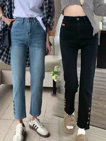 高腰显瘦牛仔裤女2023春夏季新款休闲烟管裤时尚百搭直筒九分裤子商品大图