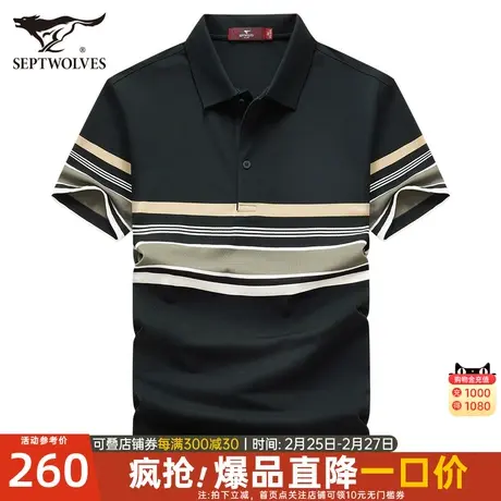 七匹狼男士短袖T恤2023夏季新款翻领条纹亲肤防风Polo衫休闲男装商品大图