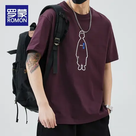 罗蒙纯棉t恤男夏季薄款百搭短袖体恤2023潮牌圆领休闲上衣服男款商品大图