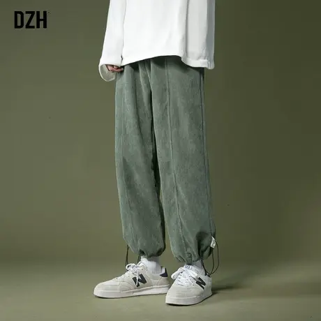 男士灯芯绒裤子冬季直筒休闲裤宽松百搭抽绳束脚裤男潮牌男裤加绒商品大图