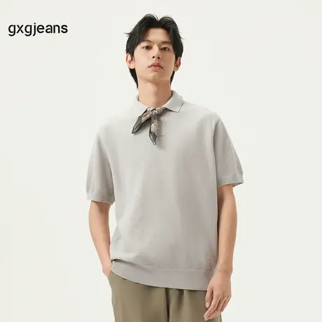 gxg.jeans男装 杏色毛织肌理简约短袖翻领POLO衫 25年夏季新款图片