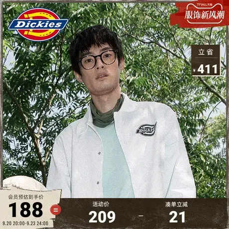 Dickies秋冬情侣外套 后背印花教练夹克翻领工装风衬衫商品大图