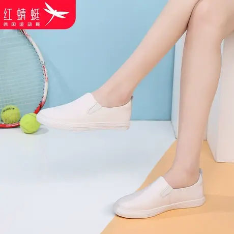 红蜻蜓女鞋2024春秋款新款小白鞋女一脚蹬懒人鞋单鞋真皮软底百搭图片