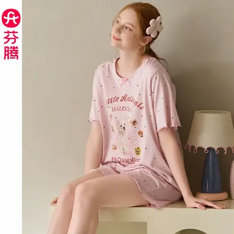 芬腾睡衣女夏季新款纯棉短袖短裤薄款透气可爱休闲甜美家居服套装商品大图