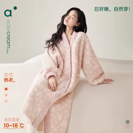 安之伴【巨保暖】长袖珊瑚绒睡袍女秋冬简约宽松家居服中长款睡裙商品大图
