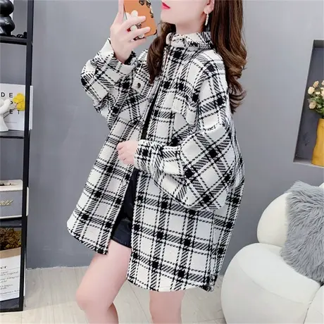 加厚黑白格子衬衫女装秋季2023年新款港味复古chic设计感外套上衣商品大图