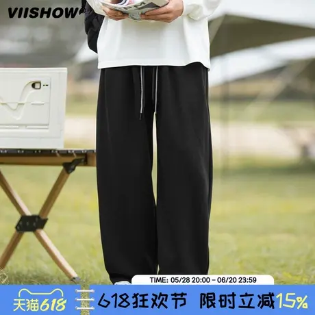 VIISHOW宽松运动休闲裤直筒百搭双抽绳长裤卫裤高街垂感裤子男士商品大图