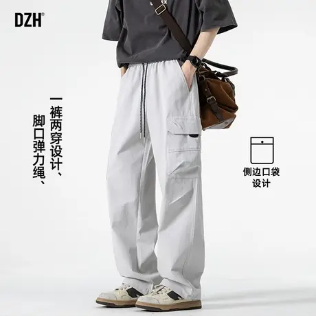青少年白灰色工装裤男夏薄款百搭裤子休闲直筒裤速干裤美式伞兵裤商品大图