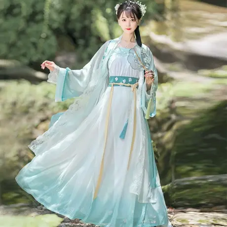 【如梦霓裳丨清茉】原创宋制汉服女长褙子一片式齐腰褶裙抹胸春秋图片