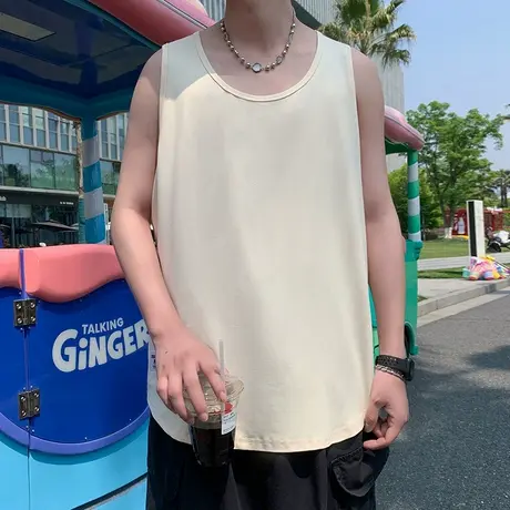运动背心男夏季新款大码宽松休闲坎肩上衣纯色潮牌美式健身汗衫潮图片