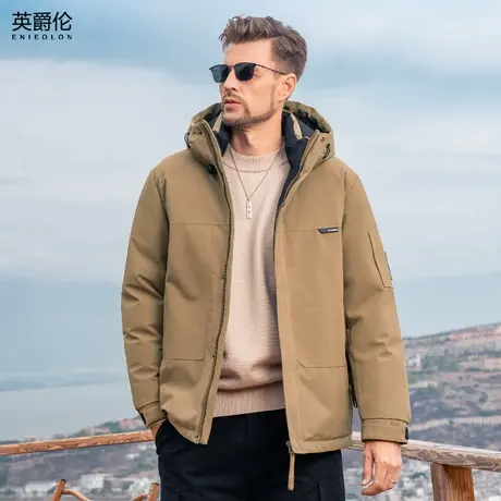 【黑金】英爵伦石墨烯蓄热连帽羽绒服男冬季新款防寒保暖工装外套商品大图