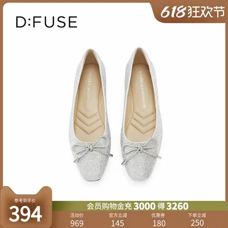 Dfuse迪芙斯2024春季新款银色真丝布闪钻平底芭蕾单鞋DF41111067图片