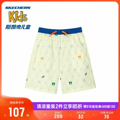 Skechers斯凯奇童装男童梭织短裤抽绳设计百搭休闲户外儿童运动裤商品大图